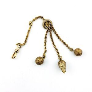 Antique Victorian Triple Drop Watch Fob Dog Clip Granulation Tassel